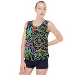 Swirl Retro Abstract Doodle Bubble Hem Chiffon Tank Top