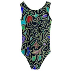 Swirl Retro Abstract Doodle Kids  Cut-out Back One Piece Swimsuit