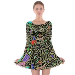 Swirl Retro Abstract Doodle Long Sleeve Skater Dress by dressshop