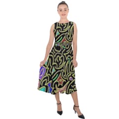 Swirl Retro Abstract Doodle Midi Tie-back Chiffon Dress