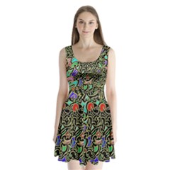 Swirl Retro Abstract Doodle Split Back Mini Dress  by dressshop