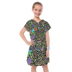 Swirl Retro Abstract Doodle Kids  Drop Waist Dress