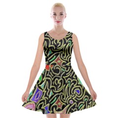 Swirl Retro Abstract Doodle Velvet Skater Dress