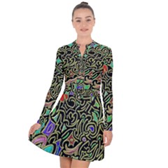 Swirl Retro Abstract Doodle Long Sleeve Panel Dress