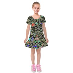 Swirl Retro Abstract Doodle Kids  Short Sleeve Velvet Dress