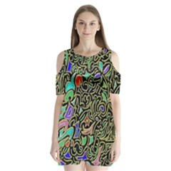 Swirl Retro Abstract Doodle Shoulder Cutout Velvet One Piece by dressshop