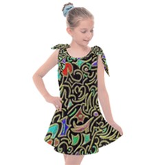 Swirl Retro Abstract Doodle Kids  Tie Up Tunic Dress