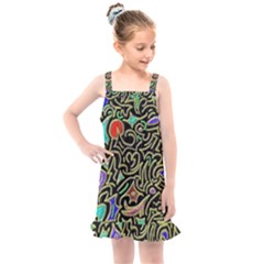 Swirl Retro Abstract Doodle Kids  Overall Dress