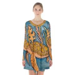 Turty- All Long Sleeve Velvet V-neck Dress by ArtByAng