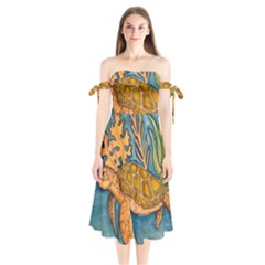 Turty- All Shoulder Tie Bardot Midi Dress by ArtByAng