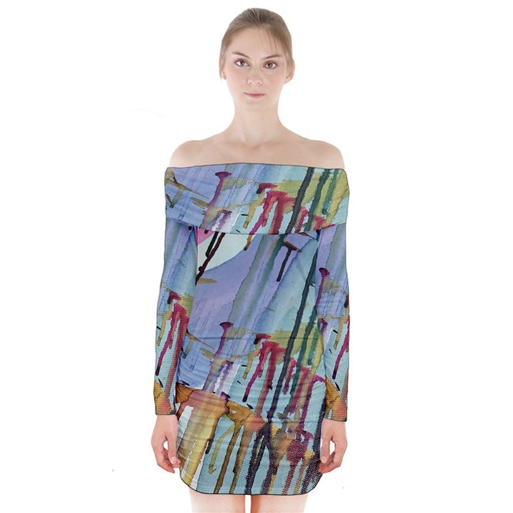 Chaos in Colour  Long Sleeve Off Shoulder Dress