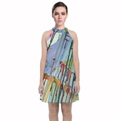 Chaos In Colour  Velvet Halter Neckline Dress  by ArtByAng