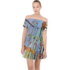 Chaos In Colour  Off Shoulder Chiffon Dress by ArtByAng