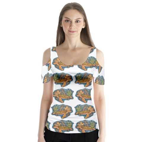 Tommyturt Butterfly Sleeve Cutout Tee  by ArtByAng