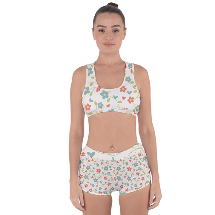 Flowers Pattern Racerback Boyleg Bikini Set