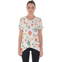 Flowers Pattern Cut Out Side Drop Tee by Hansue