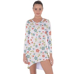 Flowers Pattern Asymmetric Cut-out Shift Dress