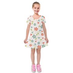 Flowers Pattern Kids  Short Sleeve Velvet Dress