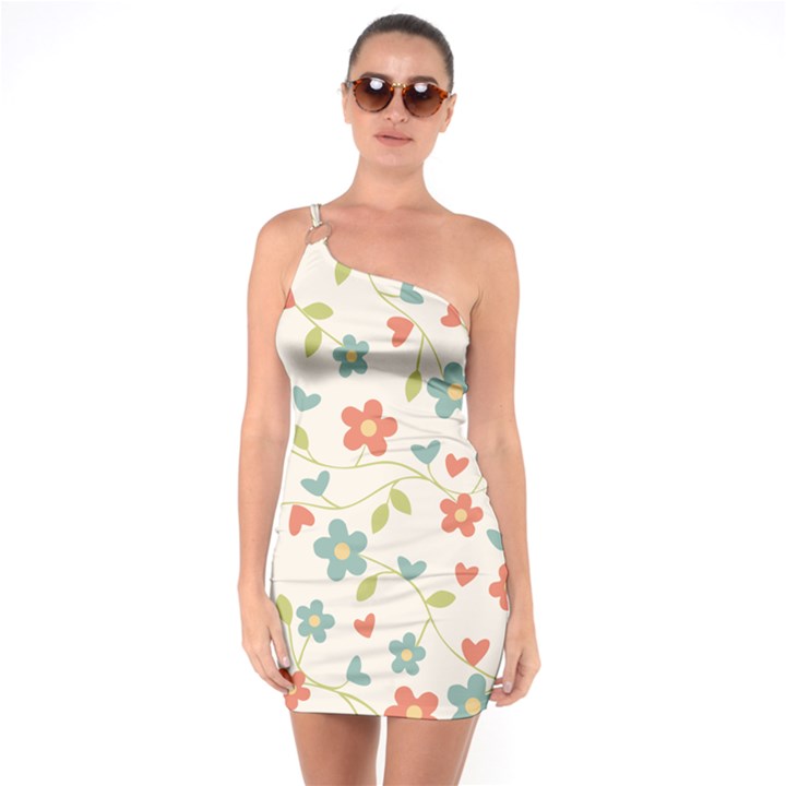 Flowers Pattern One Soulder Bodycon Dress