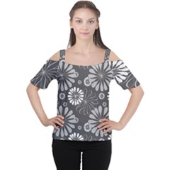 Floral Pattern Cutout Shoulder Tee