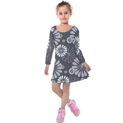 Floral Pattern Kids  Long Sleeve Velvet Dress by Hansue