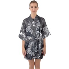 Floral Pattern Quarter Sleeve Kimono Robe by Hansue