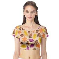 Acorn Pattern Short Sleeve Crop Top by Hansue