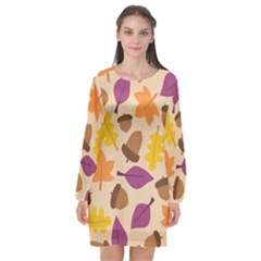 Acorn Pattern Long Sleeve Chiffon Shift Dress  by Hansue