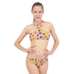 Acorn Pattern High Neck Bikini Set by Hansue