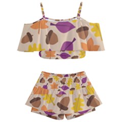 Acorn Pattern Kids  Off Shoulder Skirt Bikini by Hansue