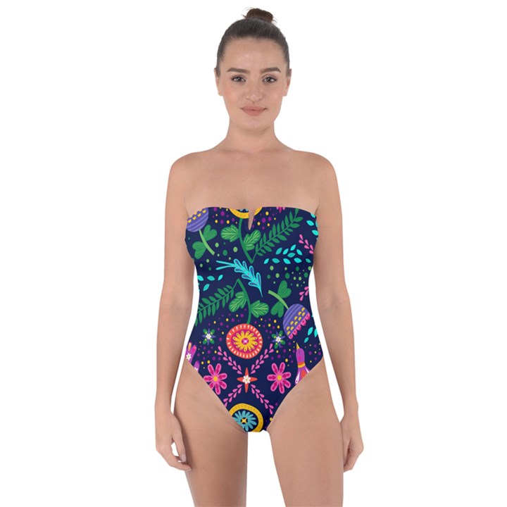 Colorful Pattern Tie Back One Piece Swimsuit