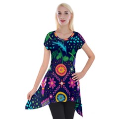 Colorful Pattern Short Sleeve Side Drop Tunic by Hansue