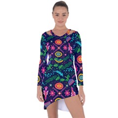 Colorful Pattern Asymmetric Cut-out Shift Dress by Hansue