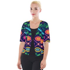 Colorful Pattern Cropped Button Cardigan