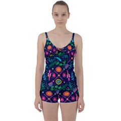 Colorful Pattern Tie Front Two Piece Tankini