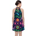 Colorful Pattern Velvet Halter Neckline Dress  View2