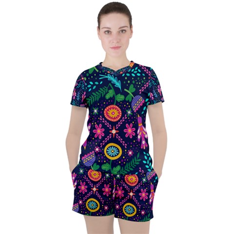 Colorful Pattern Women s Tee And Shorts Set by Hansue