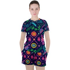 Colorful Pattern Women s Tee And Shorts Set