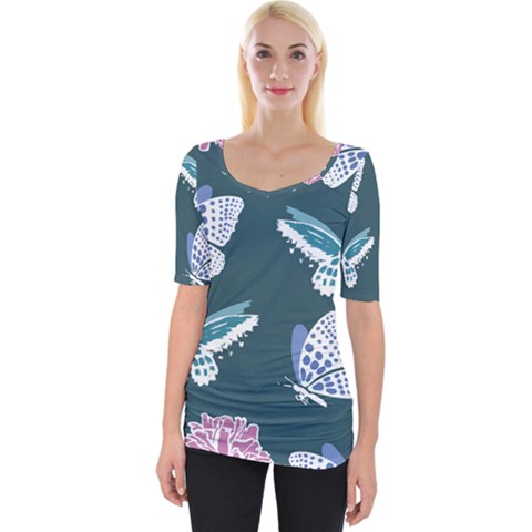 Butterfly  Wide Neckline Tee by Hansue