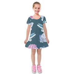 Butterfly  Kids  Short Sleeve Velvet Dress