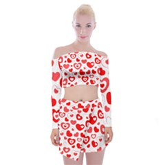 Hearts Off Shoulder Top With Mini Skirt Set by Hansue