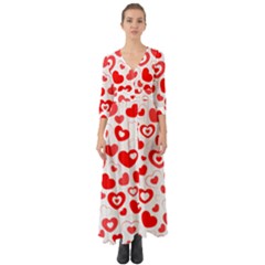 Hearts Button Up Boho Maxi Dress