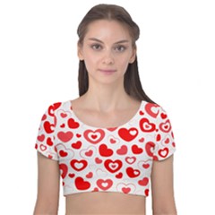 Hearts Velvet Short Sleeve Crop Top  by Hansue