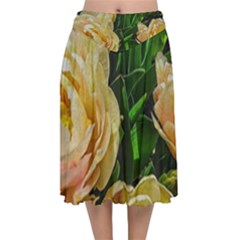 Early Summer Flowers Velvet Flared Midi Skirt