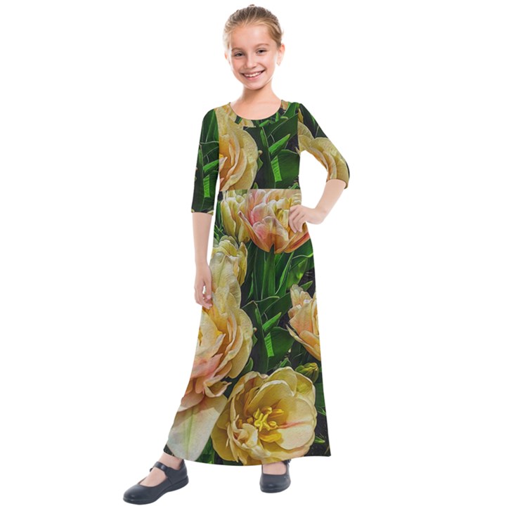 Early Summer Flowers Kids  Quarter Sleeve Maxi Dress