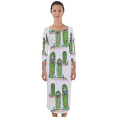 Prickle Plants2 Quarter Sleeve Midi Bodycon Dress