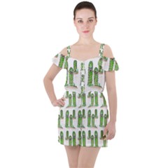 Prickle Plants2 Ruffle Cut Out Chiffon Playsuit