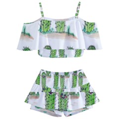 Prickle Plants2 Kids  Off Shoulder Skirt Bikini