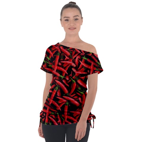 Red Chili Peppers Pattern Tie-up Tee by bloomingvinedesign