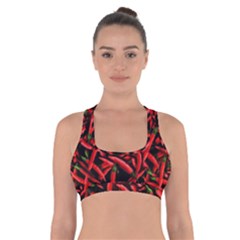 Red Chili Peppers Pattern Cross Back Sports Bra by bloomingvinedesign